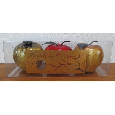 Decorative Capiz Apples w/ Tin Leaves, Set of 3, Vase Fillers, 3" x 3"   113202129161